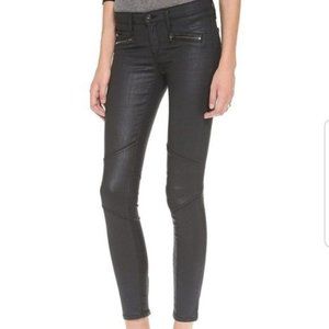 AG Adriano Goldschmied 24R The Moto Zipper Legging 29" inseam Coated Cotton BLK